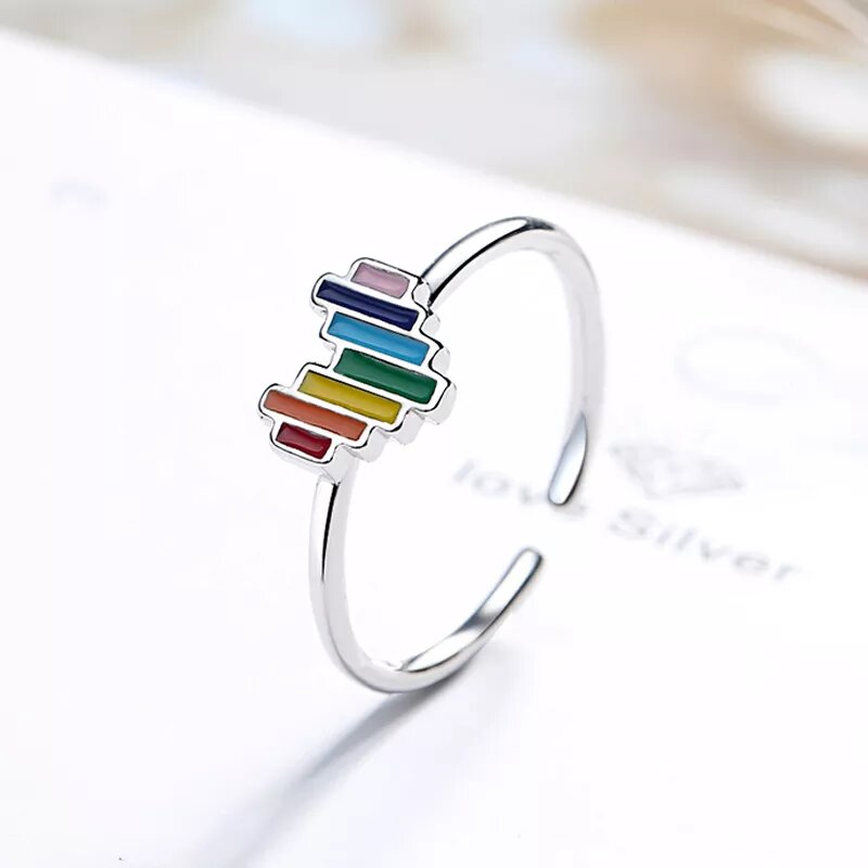 Bague LGBT structure arc en ciel (Argent) & LGBT first