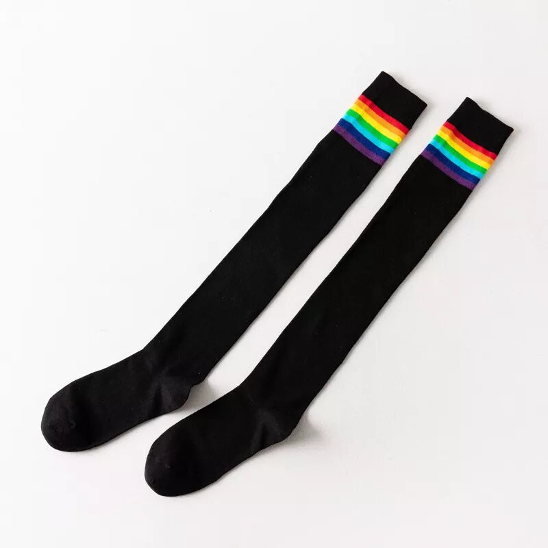Dress Up America Chaussettes Longues Genou Rayées Arc-en-Ciel - Costume Enfant Ado Adulte Halloween Carnaval Rayé Rose