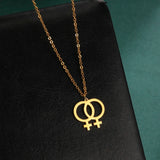 Collier chaîne et pendentif double Vénus – Bijou d'identité lesbien