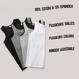 Présentation des différentes variantes du binder en style débardeur.Blanc, gris, gris foncé, noir. 