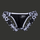Jockstrap noir et blanc à bandes larges, coupe taille basse, sous-vêtement masculin graphique et affirmé