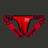 Jockstrap rouge et noir à bandes graphiques, taille basse, sous-vêtement masculin au style affirmé