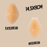 Prothèse FTM en silicone souple pour packing, disponible en version adhésive et non adhésive – couleur peau. Vue interieure et exterieure et taille 14,5cm X9cm