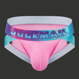 Slip jockstrap homme rose clair en mesh doux, coupe ajustée mettant en valeur les formes avec ceinture multicolore Jockmail