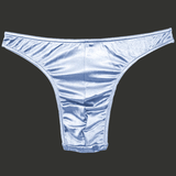 String pour homme en satin bleu clair, taille basse, sous-vêtement masculin à l’aspect lisse et lumineux