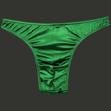 String homme satiné vert foncé, coupe taille basse, lingerie masculine audacieuse et structurée