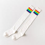 Chaussettes hautes genoux bande LGBT blanches