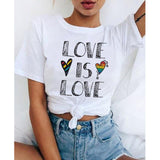 T shirt blanc love is love LGBT arc-en-ciel