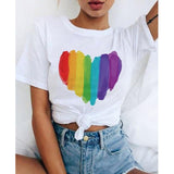 T shirt femme blanc coeur arc-en-ciel LGBT