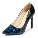 chaussures drag-queen en cuir verni leopard bleu