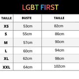 guide de taille LGBT T shirt queer power.