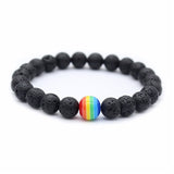 Bracelet pierre de lave arc-en-ciel multicolore LGBT